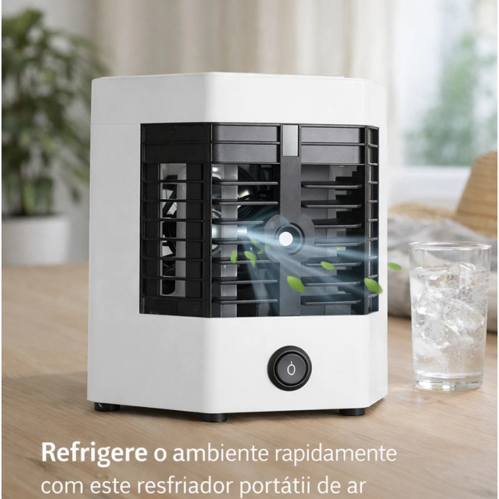 Mini Ar Condicionado Climatizador Usb Portátil Umidificador Cor Branco E Cinza Voltagem 110V