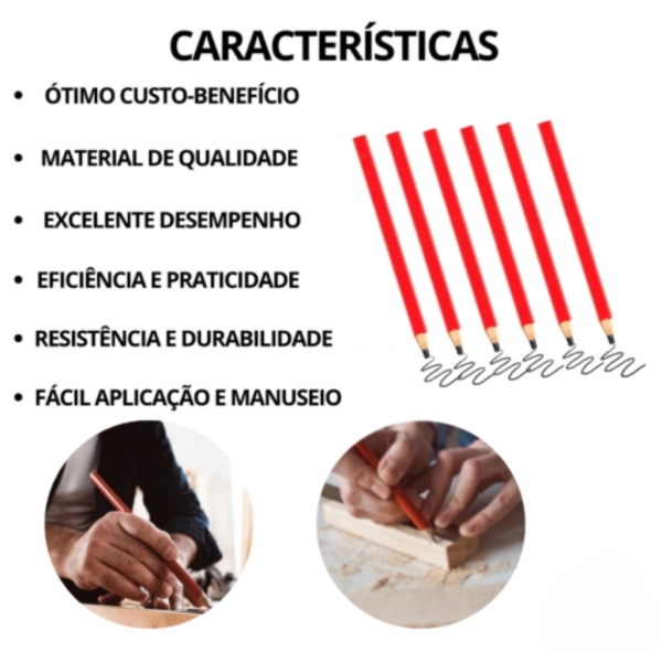 Kit 6 Lápis Carpinteiro Profissional Marceneiro Pedreiro