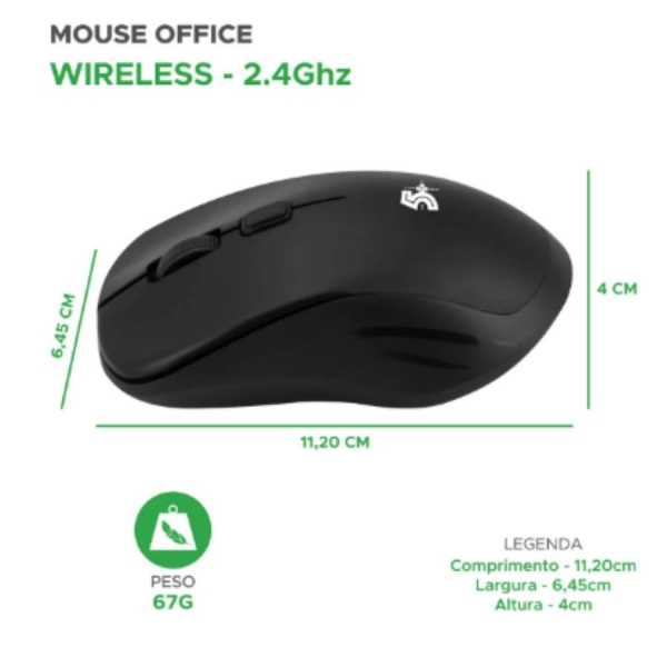 Mouse Sem Fio Office 5+ Preto Alta Qualidade 015-0080 Preto