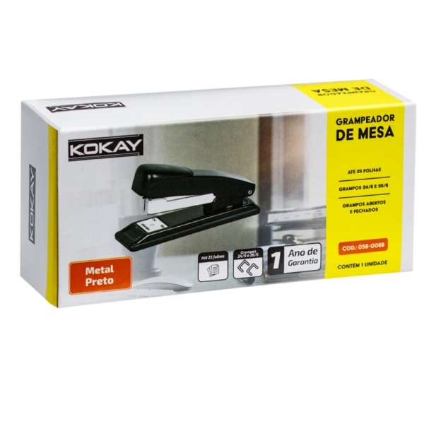 Grampeador Papel Profissional Reforçado Metal Aço 25 Folhas Cor Preto