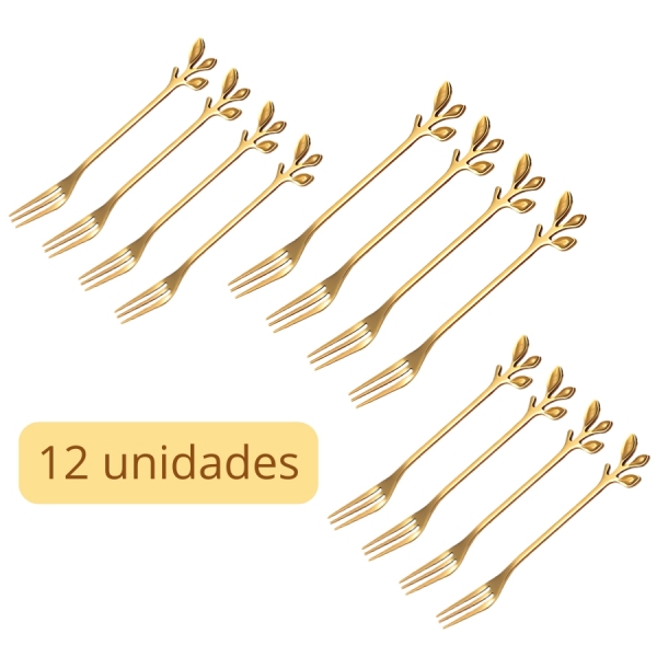 Kit 12 Garfo De Chá De Café Dourada De Aço Inoxidável Sobremes