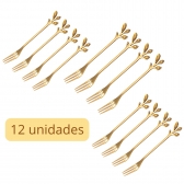 Kit 12 Garfo De Chá De Café Dourada De Aço Inoxidável Sobremes