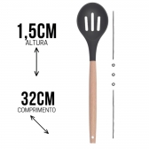 Colher Vazada Para Arroz Silicone Bambu 32Cm