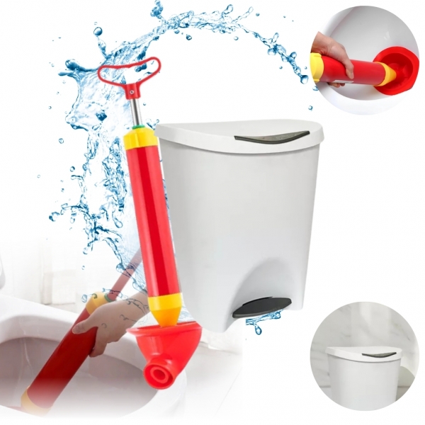 Kit Desentupidor Manual De Pia Vaso Ralo Cano Esgoto E Lixeira 15l Cesto Pedal Lixo Banheiro Resistente Escritório