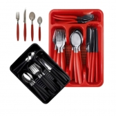 Faqueiro Jogo De Talheres Inox C/ Porta Talher Com 17 Peças Cor Vermelho