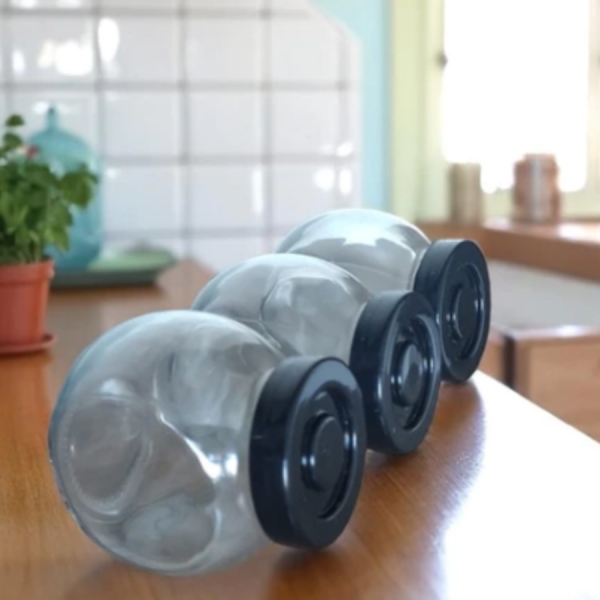 Kit 4 Potes de Vidro para Condimentos 180ml com Tampa Preta porta temperos