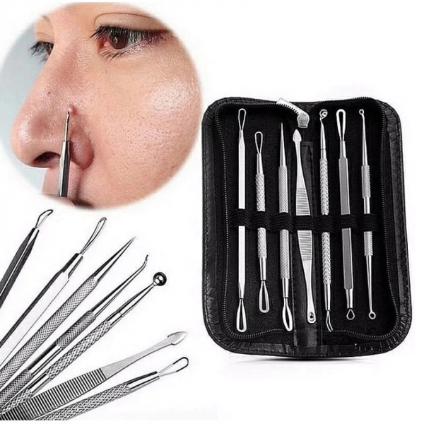 Kit 7 Curetas Remove Cravos Espinhas Aço Inoxidável Com Estojo