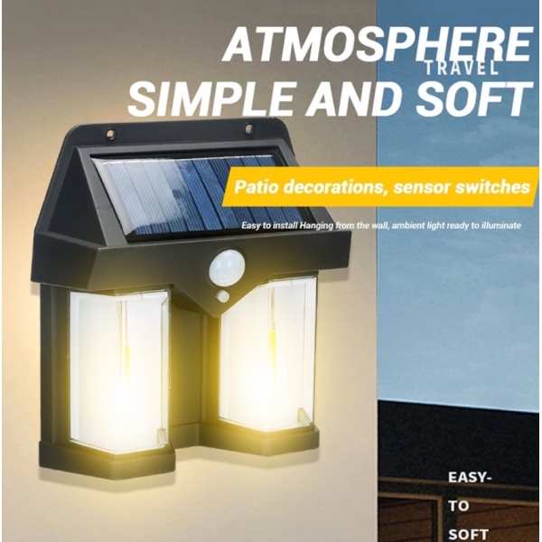 Luminaria Solar LED Lâmpada Dupla De Parede Com Sensor de Presença Movimento IP66 Impermeável