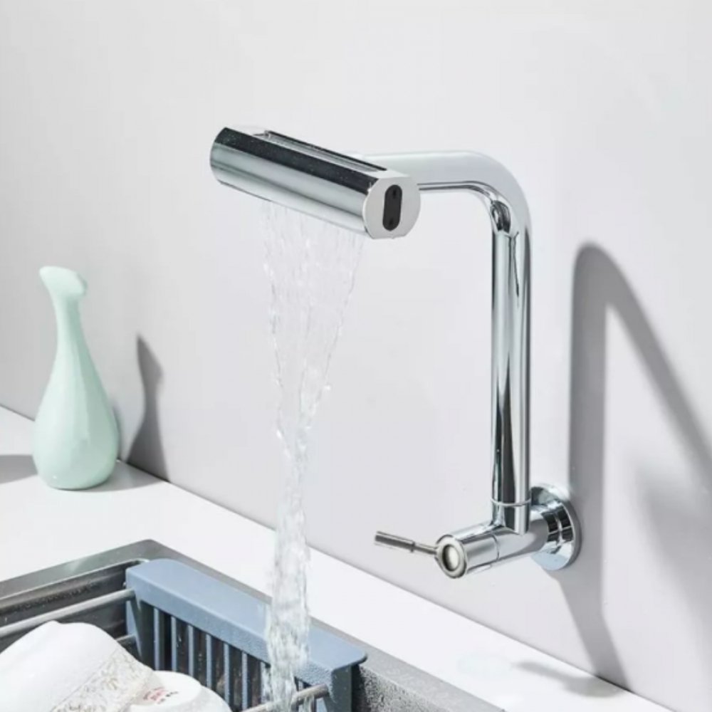 Torneira De Cozinha Cascata 360 Rotação 4 Funções Bocal De Alta Pressão Misturadora De Pia Para Cozinha Na Parede