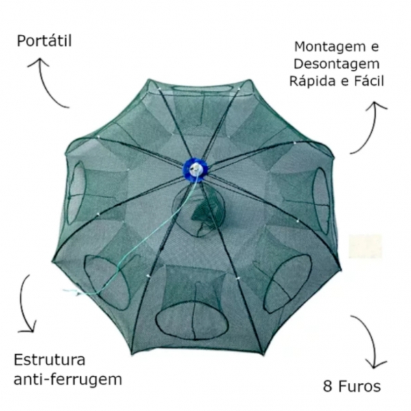 Armadilha Covo Peixe Isca Viva Lambaris Camarões 90x90cm/ peixes com 8 entradas Rede Retrátil