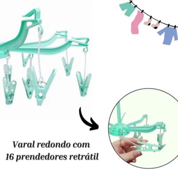 Varal Calcinha Meia Cueca Peça Intima com 16 Prendedores Reforçado