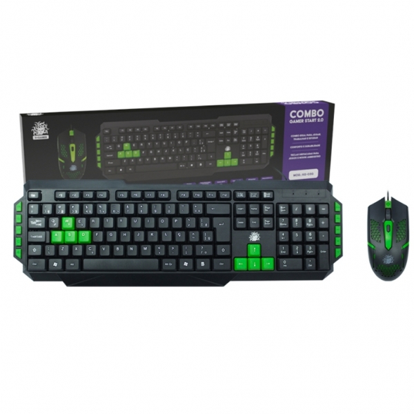 Kit Teclado E Mouse Gamer KG-03R Nemesis Start 2.0 Preto E Verde Mais Mouse Pad Gamer Nemesis