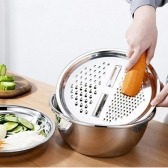 Ralador 4 em 1 Fatiador Bacia Legumes Queijo Tigela 26cm Cozinha saladeira aço inoxidavel inox
