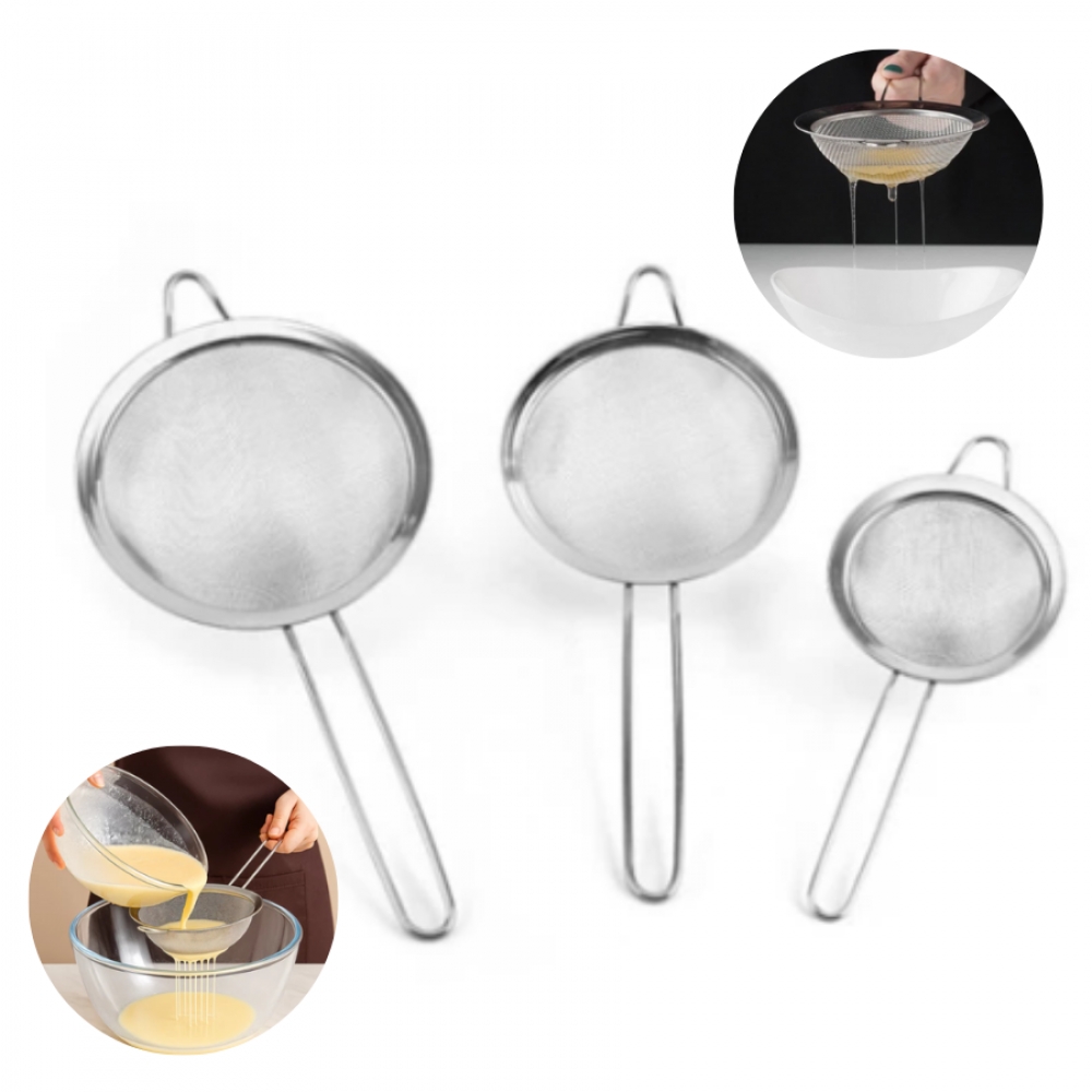 3 Pçs Peneira Coador Em Aço Inox Para Cozinha 3 Tamanhos P M G 8/10/12CM