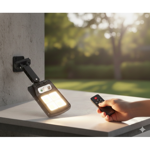 Luminária Solar Poste Rua Refletor Sensor Movimento Prova DÁgua Controle