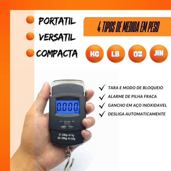 Balança Portátil Para Mala Bagagem Viagem Peixe 50Kg Digital