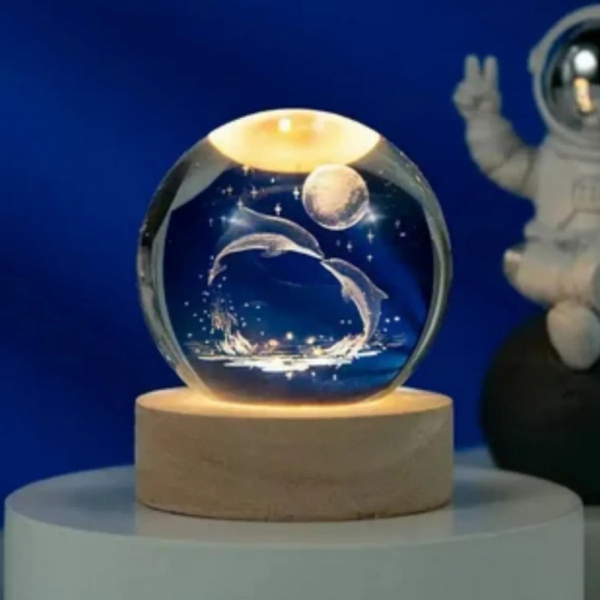 Luminária Golfinho Bola De Cristal 3D Decoração
