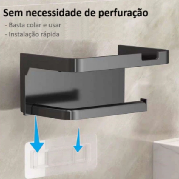 Suporte Papel Higiênico Premium Apoio Para Celular de Banheiro