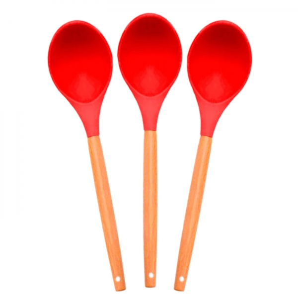 Colher Cabo De Madeira Silicone 32 Cm Reforçada