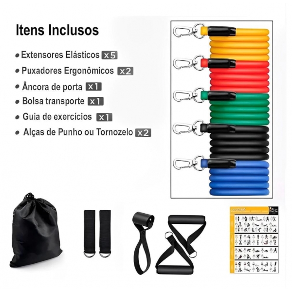Kit 11 Elastico Extensor Treino Funcional Academia Em Casa Ginastica