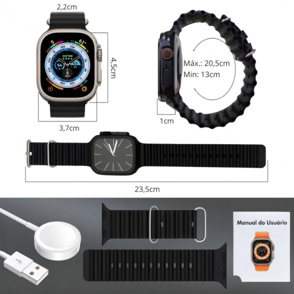 Relógio Smartwatch T10 Ultra 2 Big Cinza Display 2.19 55mm Inteligente Bluetooth Esportivo