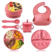 Kit 6 Alimentação Bebê Silicone Prato Babador Copo Tigela Cor Rosa Introdução Alimentar infantil