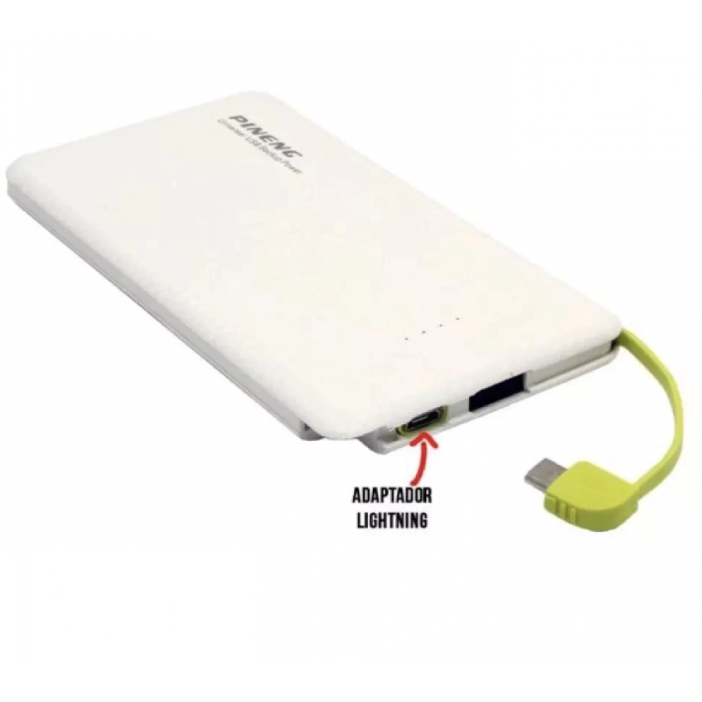 Carregador Portátil Pineng Power Bank 5000mah com adaptador iPhone,V8