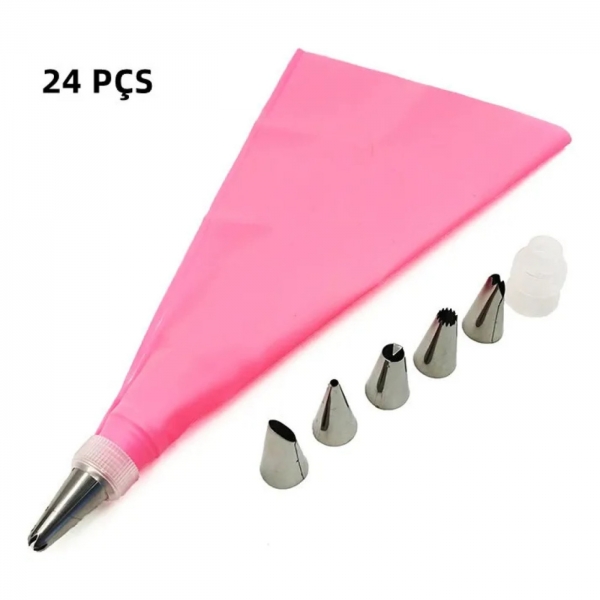 24 Pçs Conjunto De Saco De Confeiteira De Silicone Com Bico