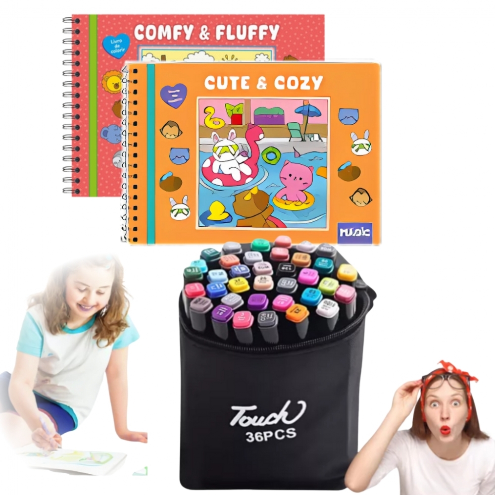 Kit 2 Livro Bobbie Goods + 36 Canetinhas Coloridas Pintar Diversão