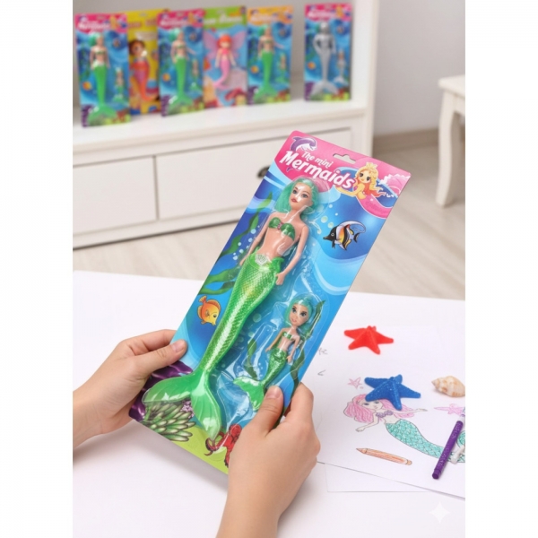 Boneca Sereia Com Led + Filha E Acessórios