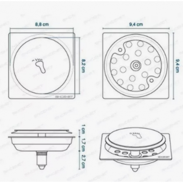 Ralo Para Banheiro 10x10 Click Preto Fosco Inteligente Popup