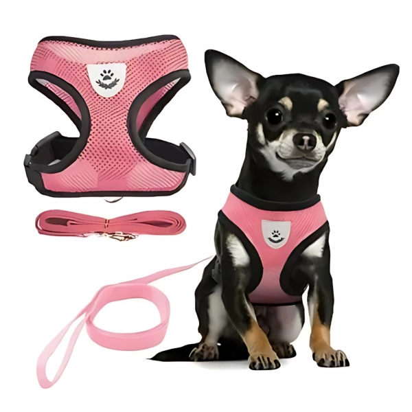 Coleira Peitoral Para Cachorro Gato Colete Refletivo Guia - Rosa M