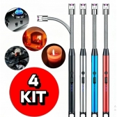 Kit 4 Acendedor De Fogão Isqueiro Eletrico Fogão Churrasqueira Vela Original Recarregavel USB