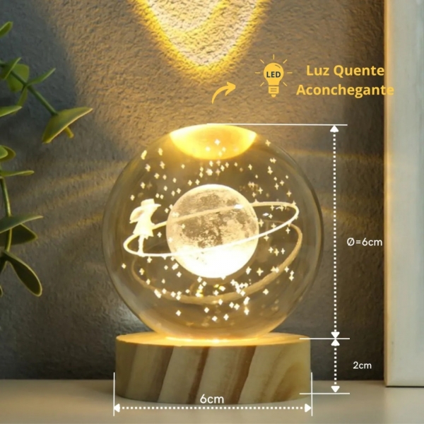 Luminária Menina na Lua Bola De Cristal Abajur Mesa Quarto