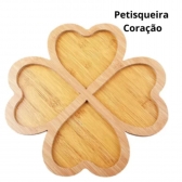 Bandeja Petisqueira Coração Tábua Madeira Bambu 4 Divisões 28cm