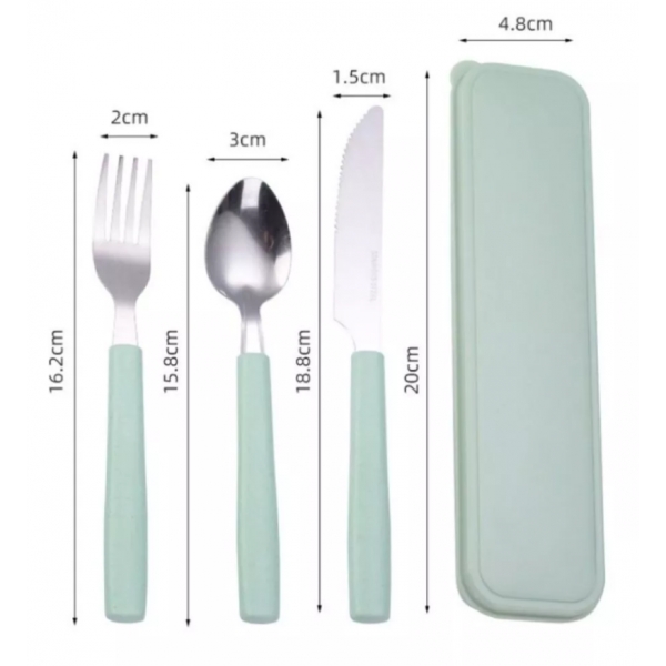 Jogo de Talher Com Estojo Inox 3 peças Com Cabo De Plástico Marmita