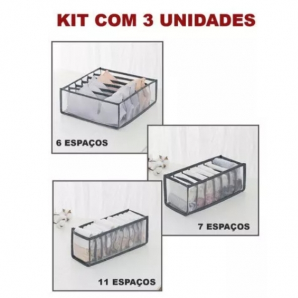 Kit 3 Organizadores De Gaveta Dobrável Sutiã Cuecas Calcinha