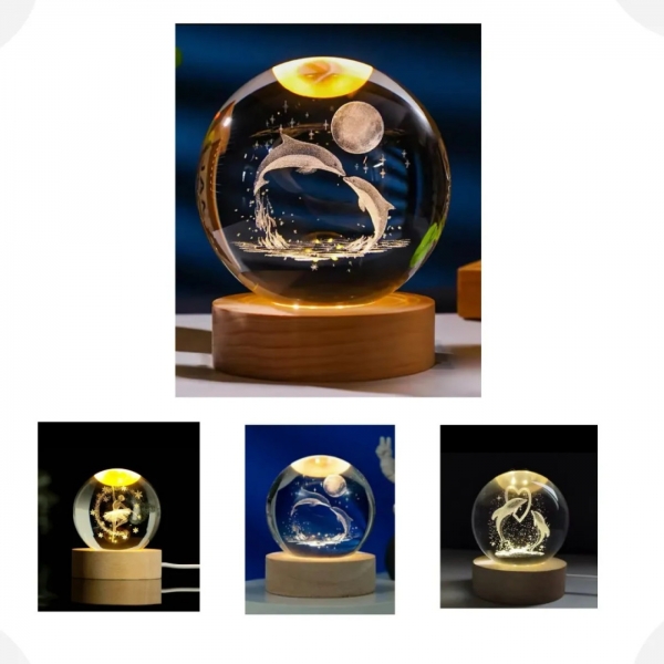 Luminária Golfinho Bola De Cristal 3D Decoração