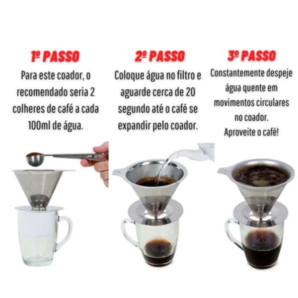 Filtro Coador De Café Inox 102 - Peneira Aço Reutilizável Sem Uso De Papel