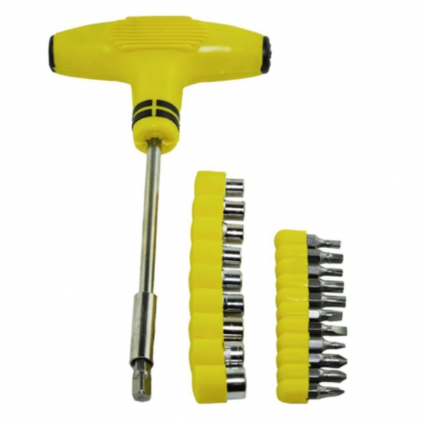 Jogo Chave Tipo T + Bits + Soquete Canhão 21pçs