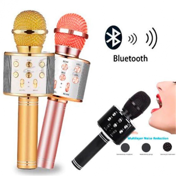 WS-858 - Microfone infantil de Karaoke Microfone de Brinquedo Sem Fio Bluetooth