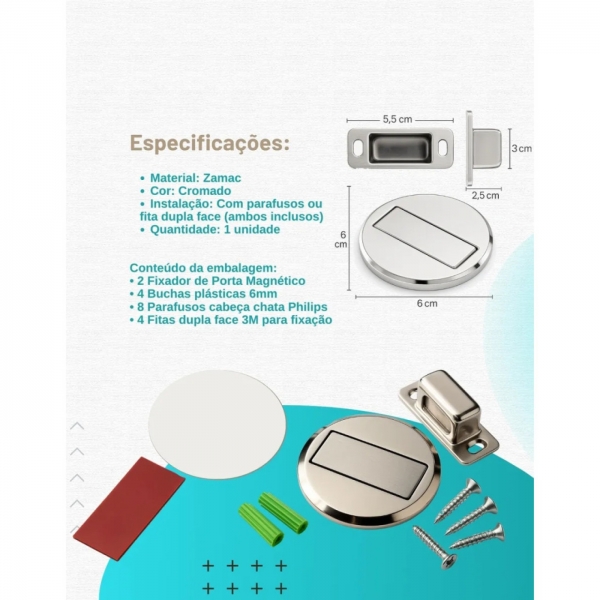 Trava Porta Magnético Inox Prendedor Fixador Segurador Imã