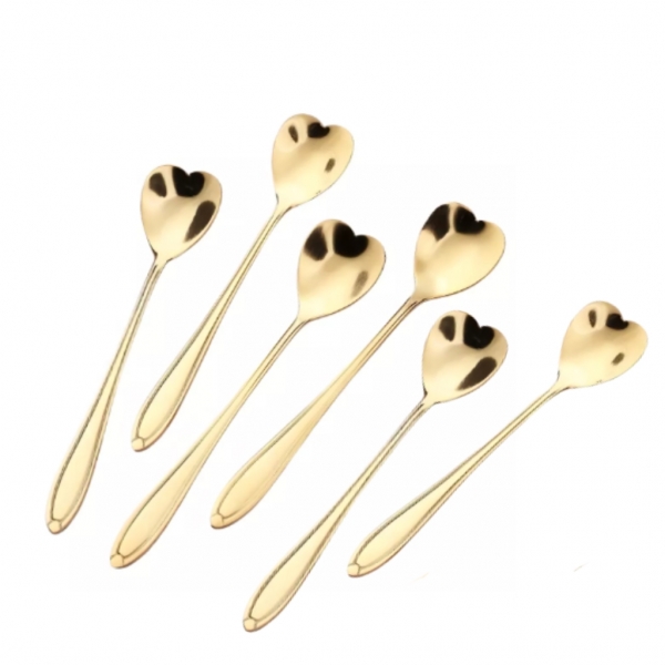 Jogo De Colher Chá E Café Coração Dourada 6 Peças - Luxo