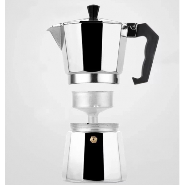 Cafeteira Italiana Alumínio 6 Xícaras Aço Decorada Top Cafeteira Rápida 1,4 litros