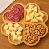 Bandeja Petisqueira Coração Tábua Madeira Bambu 4 Divisões 28cm