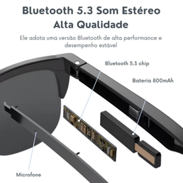Fone De Ouvido Inteligente Bluetooth Óculos De Sol Chamada Esportes Ao Ar Livre Fones Alta Fidelidade Preto Tecnologia