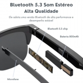 Fone De Ouvido Inteligente Bluetooth Óculos De Sol Chamada Esportes Ao Ar Livre Fones Alta Fidelidade Preto Tecnologia