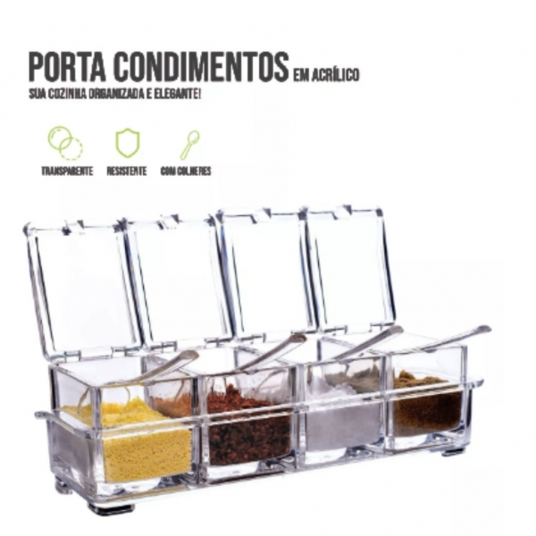 Kit 2 Organizador Acrílico 4 Potes Porta Temperos Gin Condimentos
