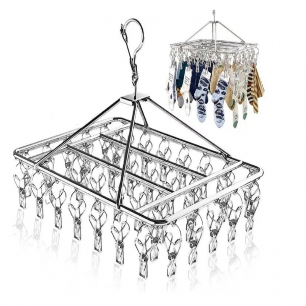 Varal 20 Prendedores Roupa Bebe Calcinha Cueca Dobrável Inox