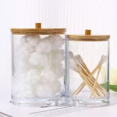 Porta Cotonete Algodão Duplo Com Tampa Bambu Acrilico